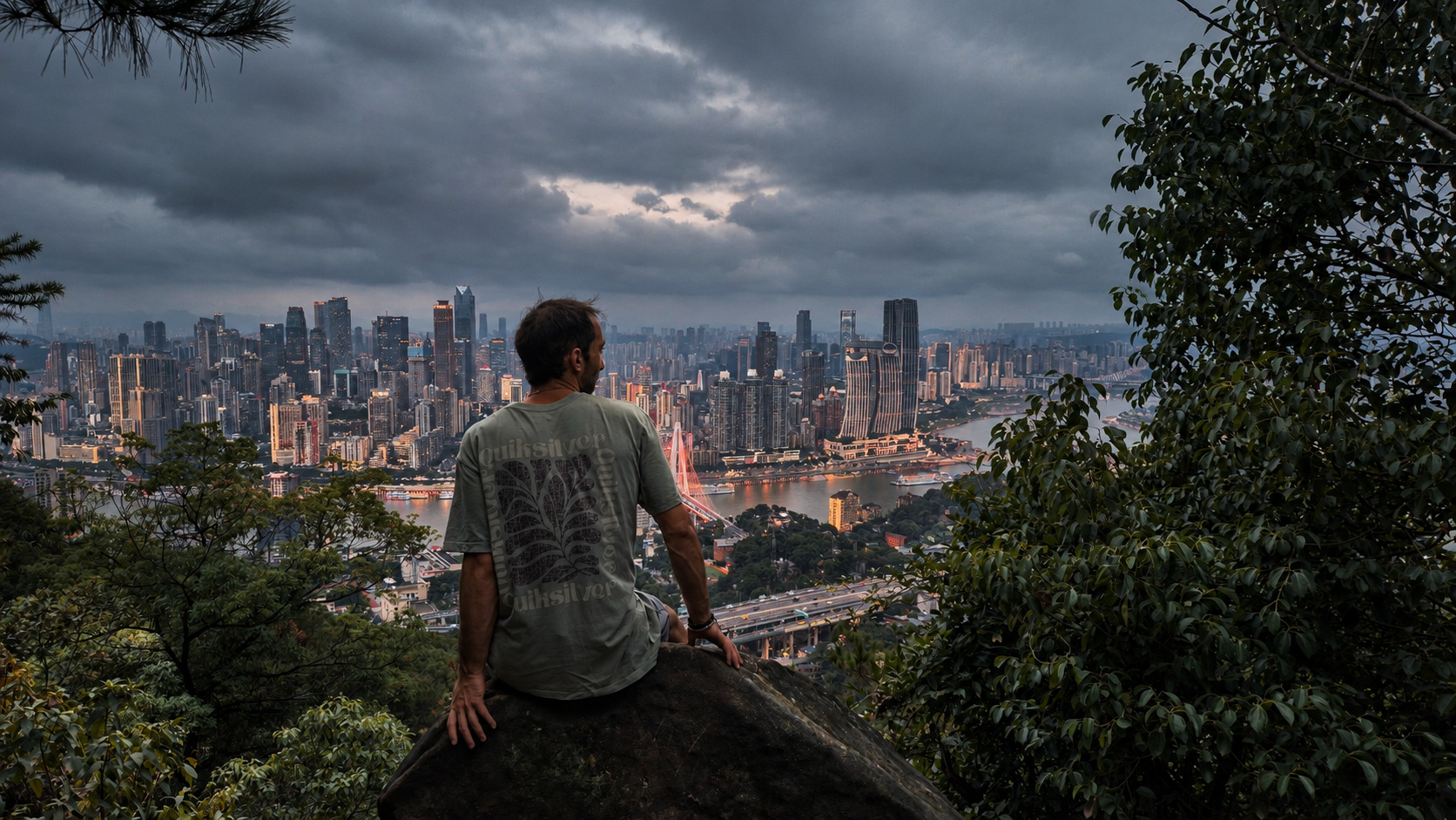 Viewpoint over Chongqing skyline after urban climbing